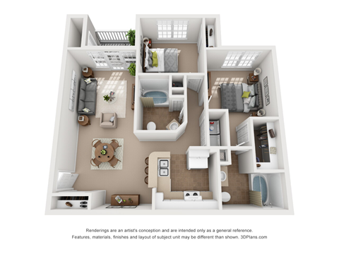 Floor plan for 2 beds, 2 baths, 1180 sqft